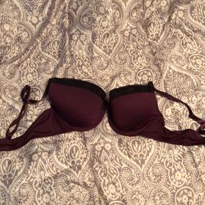 34C Maroon and Black Lace Bra